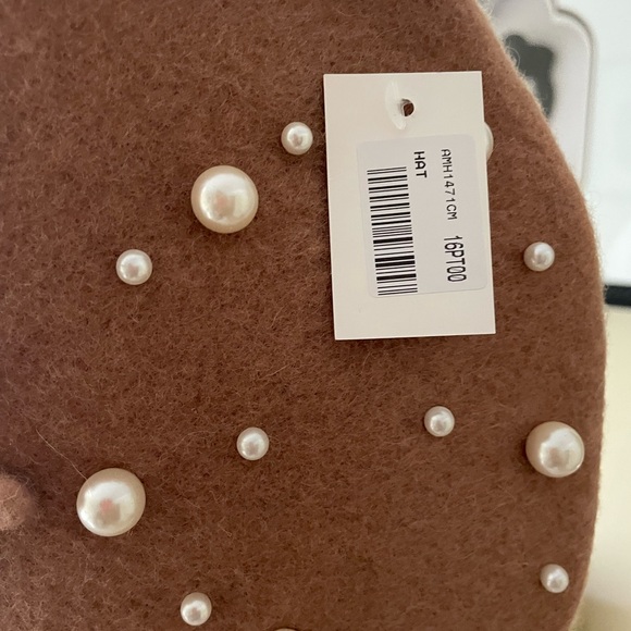 Vintage French Artist Pearl Beret Hat Wool Blend Beret Tan - Picture 4 of 5